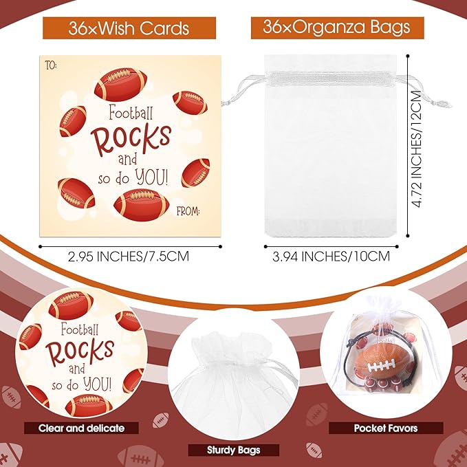 36 Sets Valentine's Day Football Gifts Mini Football Stress Balls Football Bracelets with Football Valentines Cards Football Team Gifts Party Favors for Valentine's Day Carnival Birthday