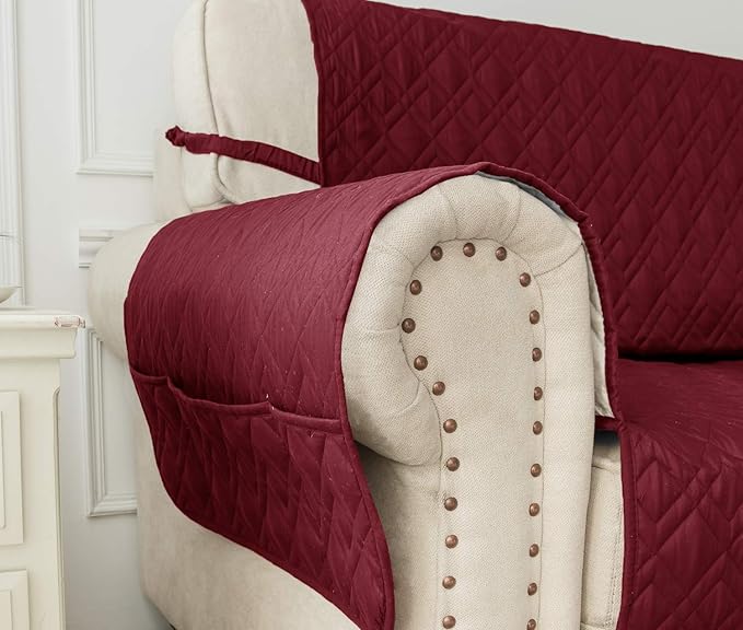 Ameritex Couch Sofa Slipcover 100% Waterproof Nonslip Quilted Furniture Protector Slipcover for Dogs, Children, Pets Sofa Slipcover Machine Washable (Burgundy, 78")