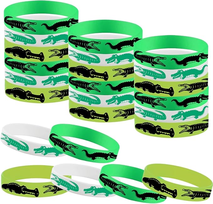 48PCS Reptile Crocodile Party Rubber Bracelets, Reptile Party Supplies Decorations Gifts Prize Goodie Bag Favors Crocodile Silicone Wristbands