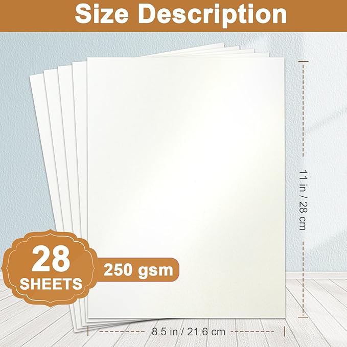 28 Sheets Shimmer Beige Cardstock 8.5 x 11 Off White Paper, 250gsm/92lb Ivory Card Stock Printer Paper for DIY Cards Making, Business Cards, Wedding, Invitations, School Crafting, Menus