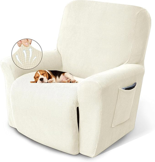 KEKUOU Recliner Chair Covers Lazy Boy Recliner Covers Stretch Couch Cover Slipcovers 1 Piece Furniture Protector with Elastic Bottom for Dog,Kids.(Recliner, Beige)
