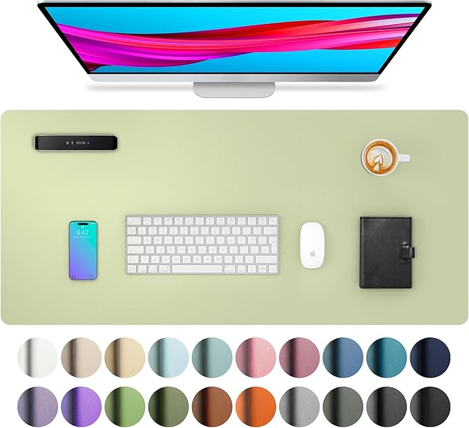Aothia Leather Desk Pad Protector, Large Mouse Pad, Office Desk Mat, Non-Slip PU Leather Desk Blotter, Laptop Desk Pad, Waterproof Desk Writing Pad for Office and Home (Grass Green, 23.6" x 13.7")
