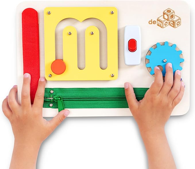 deMoca Montessori Busy Board for 1 Year Old, Sensory Airplane Toys for Toddlers 1-3, Plane Travel Toy with Educational Activities for 1 2 3 Year Old, Gift for Boys and Girls, Packaging May Vary