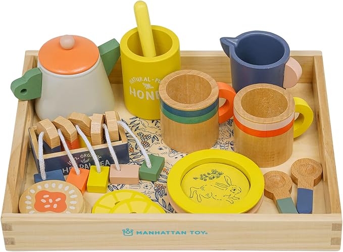 Manhattan Toy Flora & Fauna Toddler & Kids Pretend Play 23-Piece Wooden Tea Set