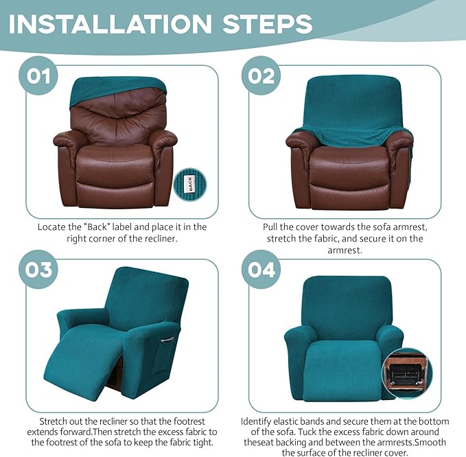 Recliner Chair Cover Lazy Boy Recliner Covers Recliner Covers for Recliner Chair 1 Piece Furniture Protector Prevent wear and pet Hair（Recliner,Peacock Blue）