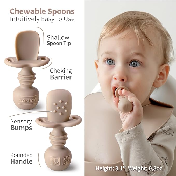 SAMiGO Silicone Baby Feeding Set, Baby Led Weaning Supplies, Suction Bowl Plate Bib Cup Self Feeding Spoons, Solid Food Eating Essentials, First Stage Utensils, 6+ Months