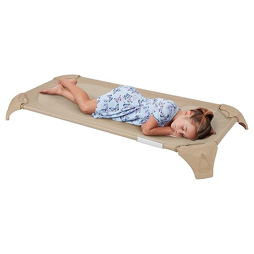 ECR4Kids Stackable Cozy Cot with Storage, Classroom Furniture, Sand, 6-Pack