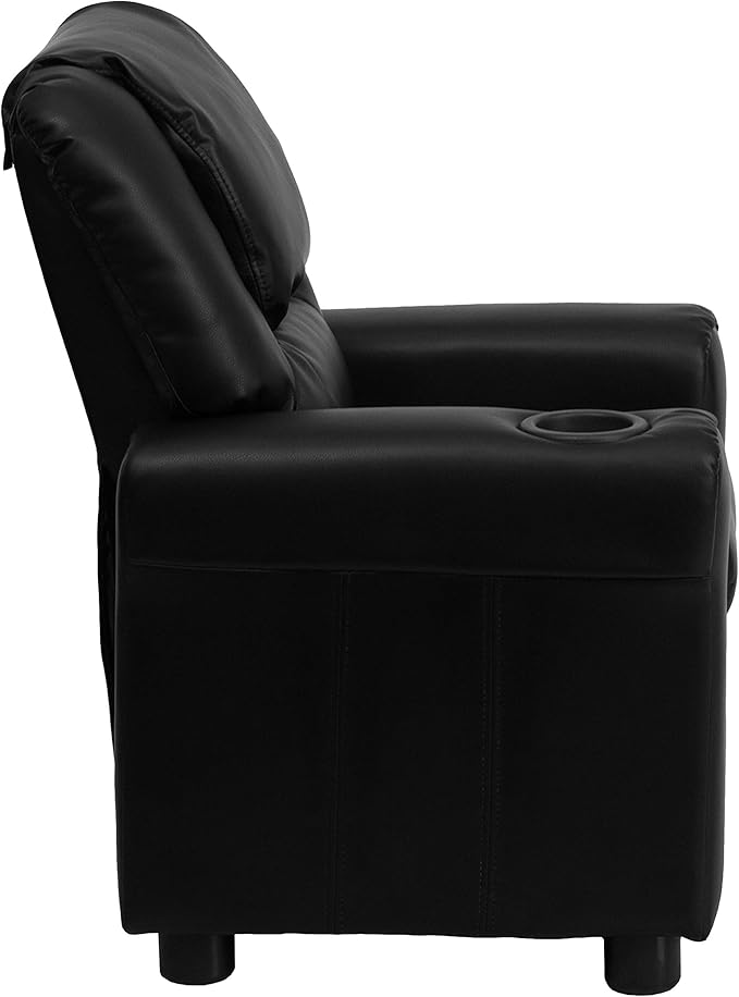 Flash Furniture Vana LeatherSoft Kids Recliner with Cup Holder, Headrest, and Safety Recline, Contemporary Reclining Chair for Kids, Supports up to 90 lbs., Black