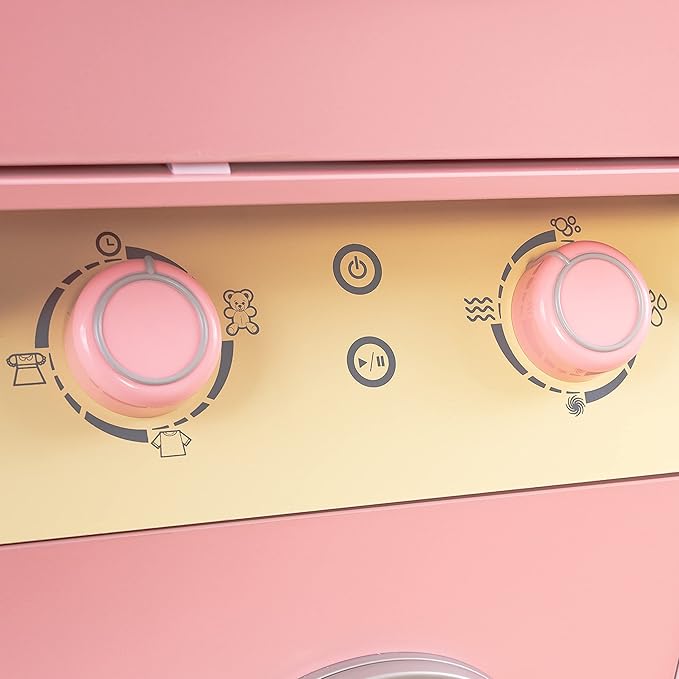 KidKraft Laundry Playset Children's Pretend Wooden Stacking Washer and Dryer Toy with Iron and Basket, Pastel, Gift for Ages 3+