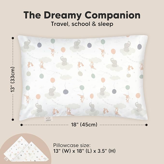 Toddler Pillow with Pillowcase - 13x18 My Little Dreamy Pillow, Organic Cotton Toddler Pillows for Sleeping, Kids Pillow, Travel Pillows, Mini Pillow, Nursery Pillow, Toddler Bed Pillow (Escapade)