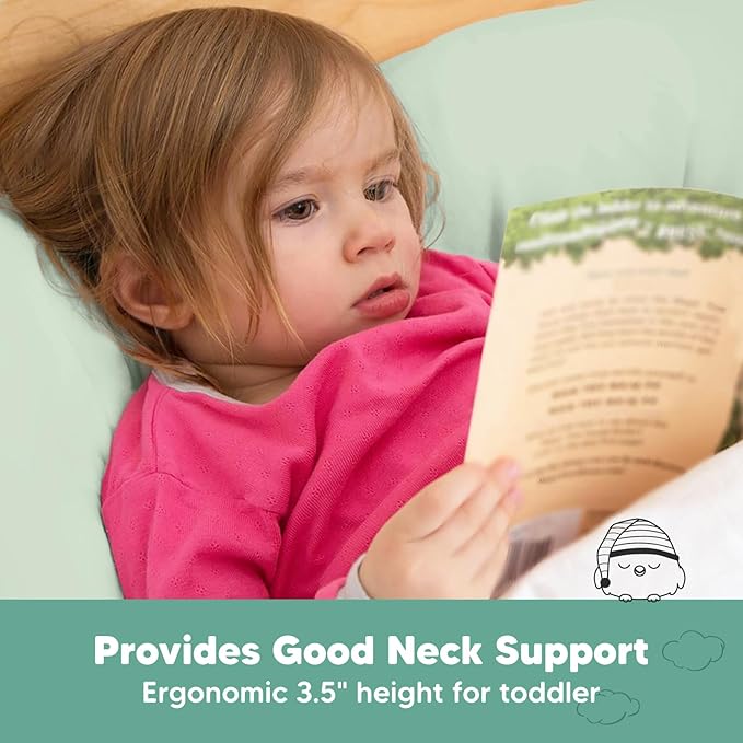 Toddler Pillow with Pillowcase - 13x18 My Little Dreamy Pillow, Organic Cotton Toddler Pillows for Sleeping, Kids Pillow, Travel Pillows, Mini Pillow, Nursery Pillow, Toddler Bed Pillow (Sage)