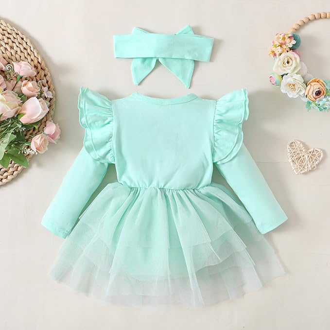 Baby Girl Ruffle Sleeve Romper Dress Outfit Newborn Princess Tulle Dresses Infant Jumpsuit Tutu Skirt Set Clothes