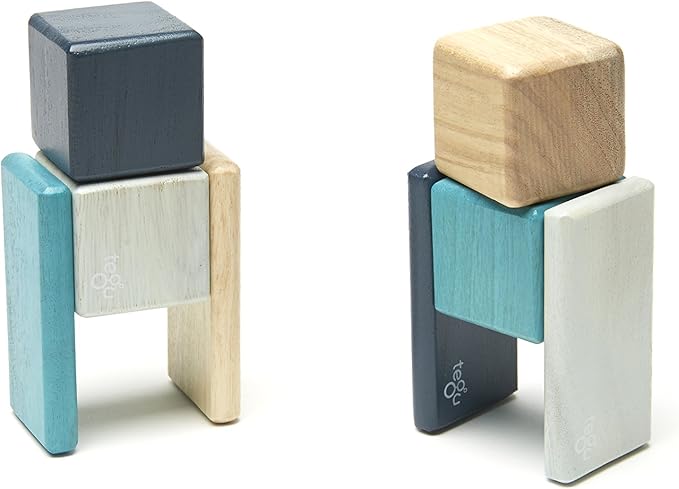 8 Piece Tegu Pocket Pouch Magnetic Wooden Block Set, Blue