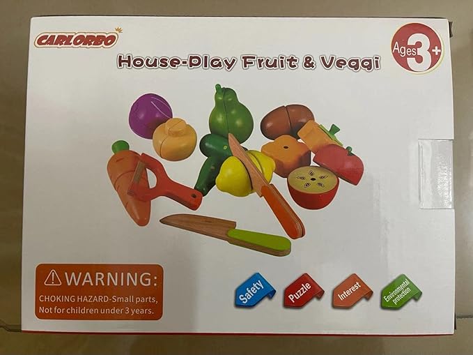 Wooden Toys Food for Kids Kitchen - Play Food Cutting Fruits and Vegetables Set for Pretend Role Play