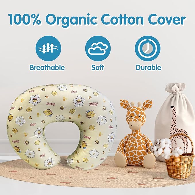 Nursing Pillow, Breastfeeding Pillows with Standard Size Removable Cover, Breast Feeding Pillow with Breathable Filling, Ergonomic Nursing Essentials for Bottle and Breastfeeding- Honey Bee…