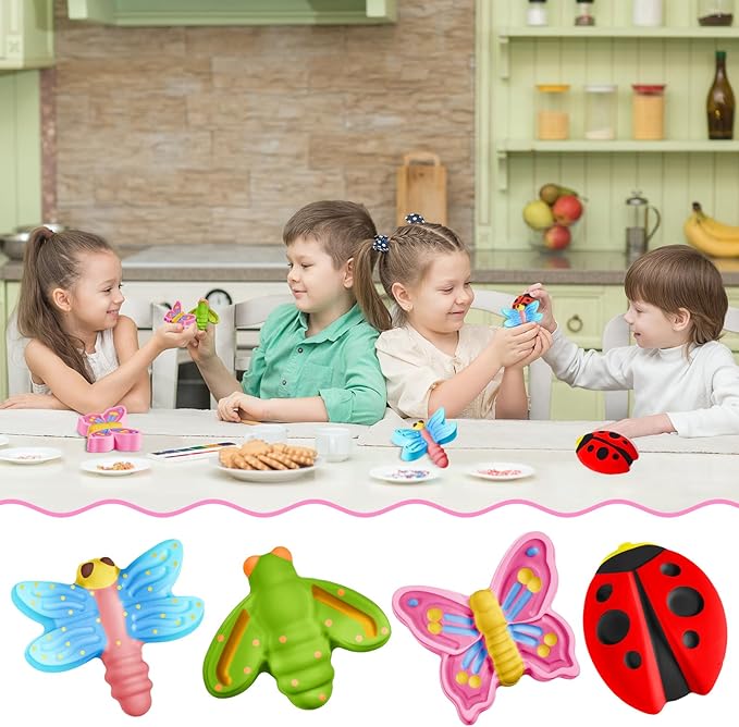 60 Pcs Plaster Painting Party Favors for Kids Birthday Party Supplies Animal Crafts for Kids DIY Painting Statues with Magnet Brushes Palette Organza Bag for Art Favor Bags