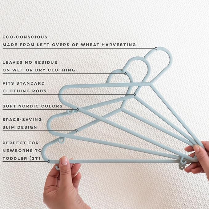 3 Sprouts Wheat Straw Plastic Hangers - 30-Pack Eco-Conscious Toddler Hangers for Child & Baby Clothes, Coats - Kid Closet Hangers Ideal for Small Girls, Boys, Children & Kids - Speckled Blue