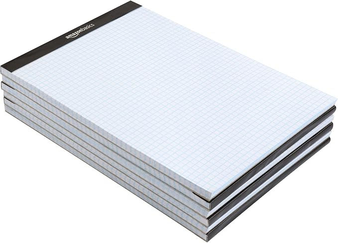 Amazon Basics Quad Ruled Graph Paper Pad, 600 Sheets, 6 pack of 100 Sheets, White, Letter Size 8.5 x 11-inch