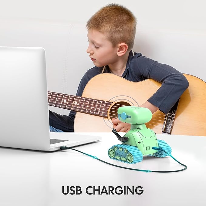 ALLCELE Robot Toys, Rechargeable RC Robots for Kids Boys, Remote Control Toy with Music and LED Eyes, Ideal Gift for Children-Green Blue