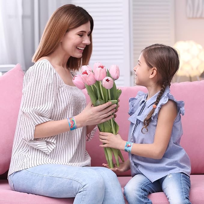 48pcs Slap Bracelets Kids Girls Snap Bracelet Bands for Rainbow Wristbands Bracelets Party Rainbow Party Fillers Decoration