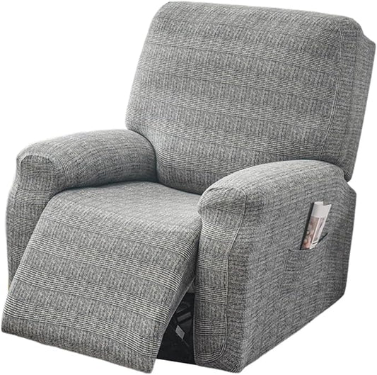 FUANGUI Recliner Chair Cover 4-Pieces Lazyboy Cover for Recliner Chair with Storage Pockets Furniture Protector for Living Room, Jacquard Sofa Slipcover for Kids, Pets, Dog and Cat, 02