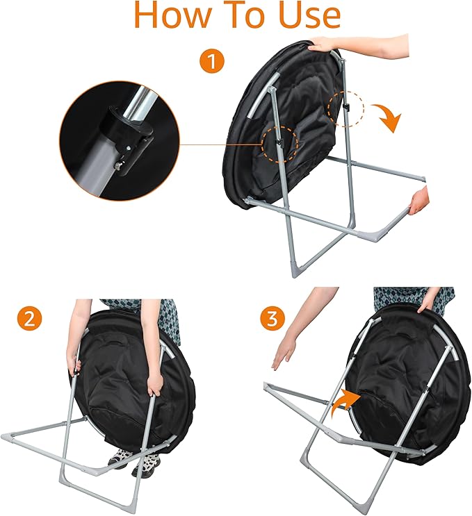 Amazon Basics Faux Fur Saucer Shaped Chair with Metal Frame Black 27.2"D x 32.3"W x 32.3"H