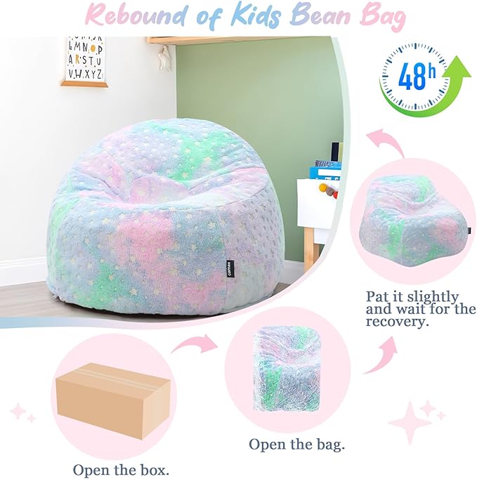 COMAX Bean Bag Chairs for Kids 8-12, Toddler BeanBag Sofa with Filler Bean Couch Stuffed for Boys and Girls, Lazy Floor Chair for Playroom, Nursery Room, Glowing Colorful Star
