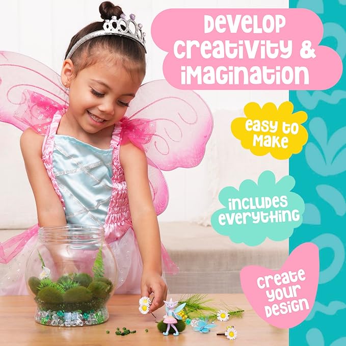 Amitié Lane Fairy Garden Kit - DIY Light Up Terrarium Kit for Kids - Fairy Gifts for Girls Ages 5, 6-8, Little Girl Toys, Crafts for Girls - Birthday Gift for Five Year Old Girl