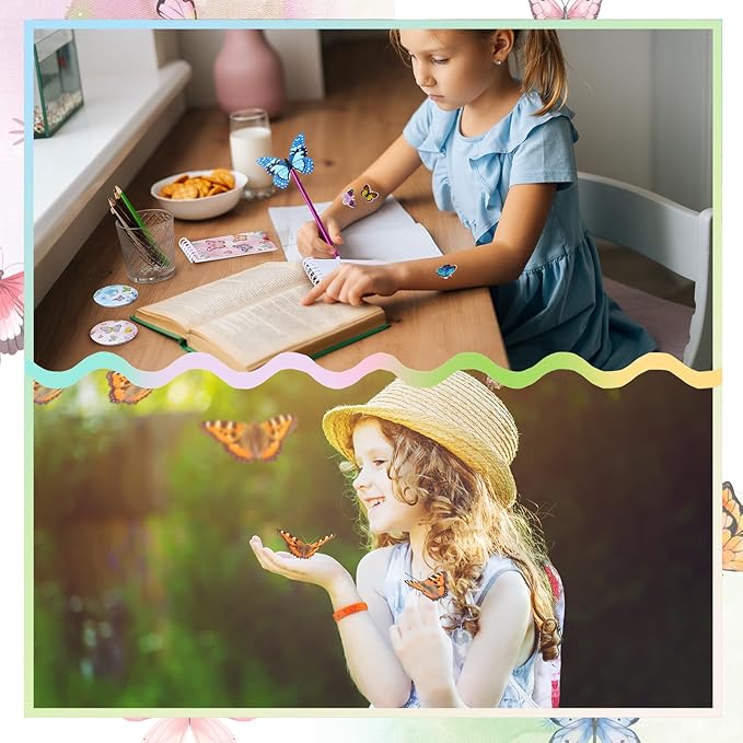 140 Pcs Butterfly Party Favors Spring Butterfly Birthday Party Supplies Include Mini Notebook Pen Keychain Bracelet Drawstring Bag Sticker Fairy Party Favor for Birthday Party Supply