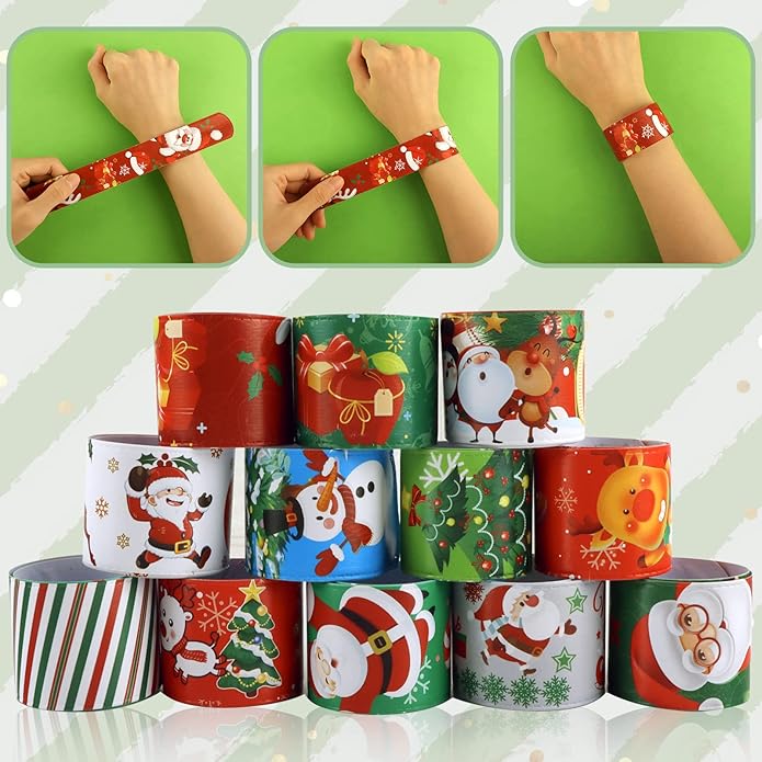 48 PCS Christmas Slap Bracelets Christmas Toys for Kids Boys Girls Toddlers Christmas Party Favors Stocking Stuffers Gifts