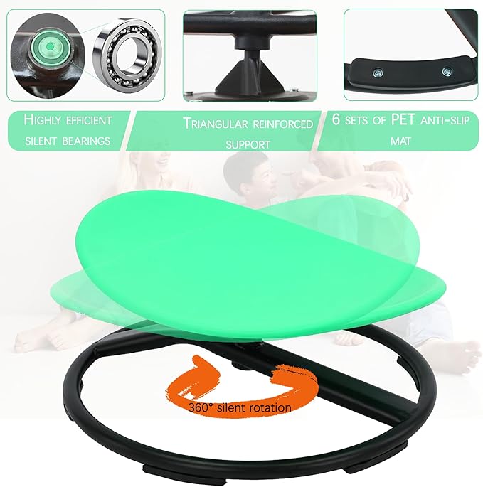 Kids Swivel Chair, Sensory Spin Chair for Autism Kids, Body Coordination Training Chair,Metal Base Non Slip Safer (Green)