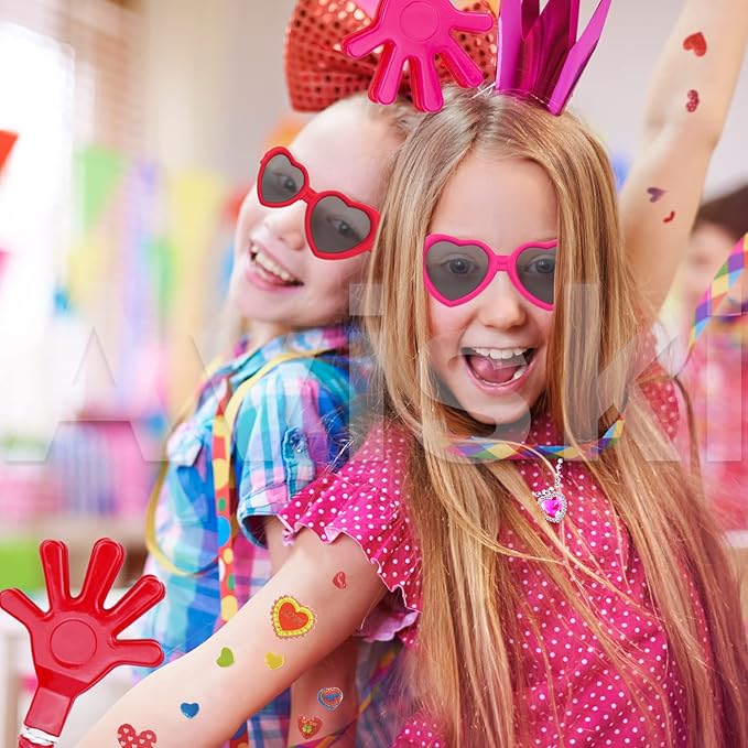782Pcs Valentine's Day Party Favors Supplies, Heart Glasses Bracelets Stickers Stamper Sticky Hands Tattoo Cards Bulk for Gift Exchange, Photo Props Kids Birthday School Classroom Rewards Prizes