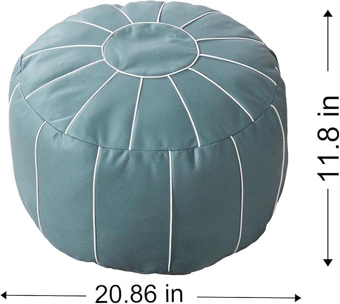 Louis Donné 21 Inch Unstuffed Moroccan Pouf Ottoman Cover, Handmade Faux Leather Foot Stool, Round Storage Poof Cover, Exotic Décor for Living Room Bedroom or Wedding Gifts (Blue)