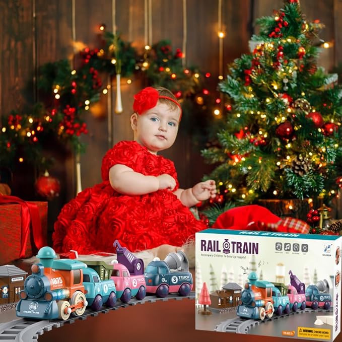 Lighting & Music Train Toy for Kids, Magnetic Train Toys for Toddlers 3+, Electric Train Set with Tracks Accessories Battery Operated, Birthday for Boys Girls Age 4 5 6 7