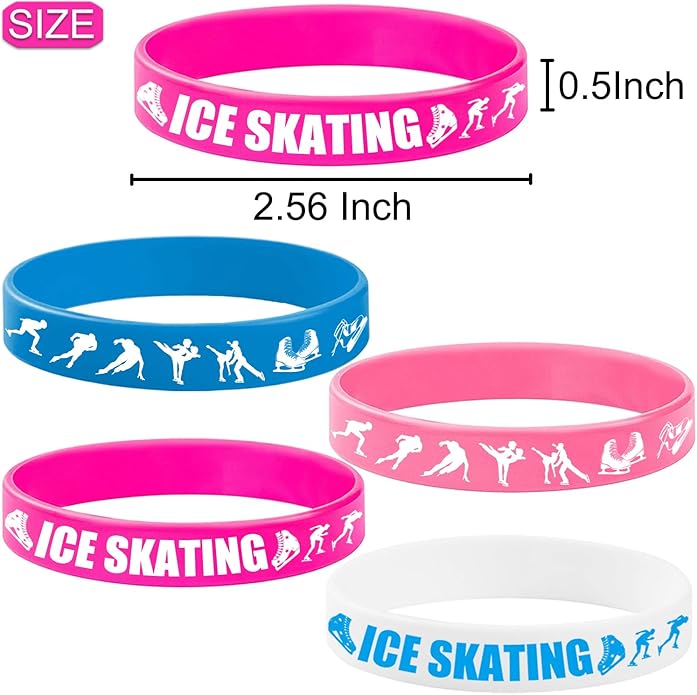 48PCS Ice Skating Silicone Bracelet Party Favors, Ice Skating Rubber Bracelet Party Decorations, Winter Snow Birthday Baby Shower Party Supplies