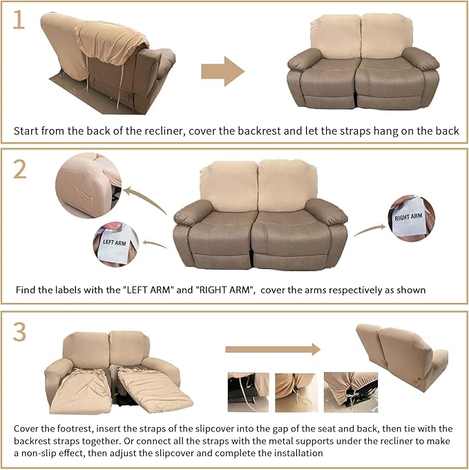 JIVINER 6-Piece Loveseat Recliner Slipcover Stretch Jacquard Recliner Sofa Cover 2 Seater Washable Reclining Couch Cover with Pocket Fitted Furniture Protector Cover (Loveseat Recliner, Peacock Blue)