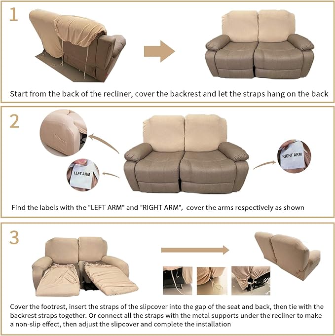 JIVINER 6-Piece Loveseat Recliner Slipcover Stretch Jacquard Recliner Sofa Cover 2 Seater Washable Reclining Couch Cover with Pocket Fitted Furniture Protector Cover (Loveseat Recliner, Black)