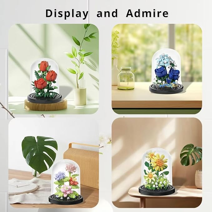 4 Assembly Bonsai Tree Flowers Micro Bricks Building Set with Dust Cover,Artificial Flowers Botanical Collection for Home Decor, Creative Gifts for Adults Women Boys Girls,1136 Pieces
