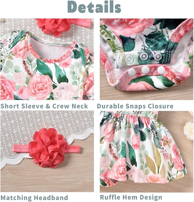 Aalizzwell Newborn Infant Baby Girls Bodysuit Dress