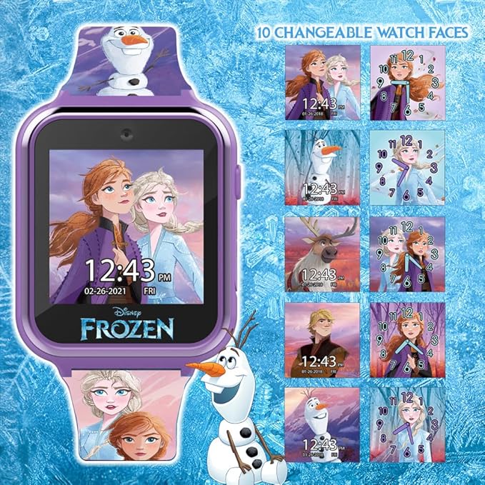 Accutime Kids Disney Frozen Anna Elsa Purple Educational Touchscreen Smart Watch Toy for Girls, Boys, Toddlers - Selfie Cam, Learning Games, Alarm, Calculator, Pedometer & More (Model: FZN4672AZ)