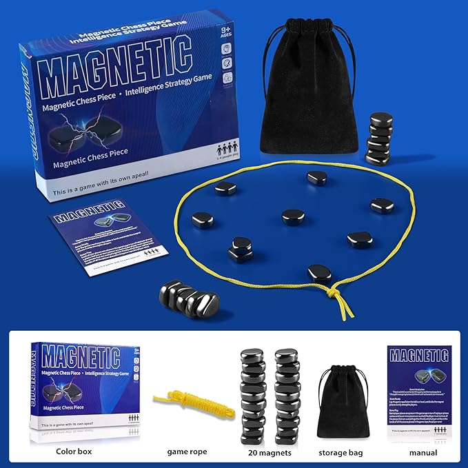 4 Packs Magnetic Chess Game with Stones, Magnetic Chess Game with Rocks, Magnet Game with String, Family Gatherings Board Games for Kids & Adults