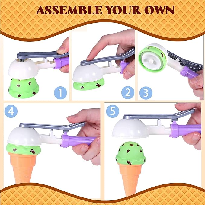 Kids Ice Cream Toy Set - Pretend Play Sweet Treats Ice Cream Parlour Dessert Accessories Playset with Cone and Scoop for Toddler Imaginary Play