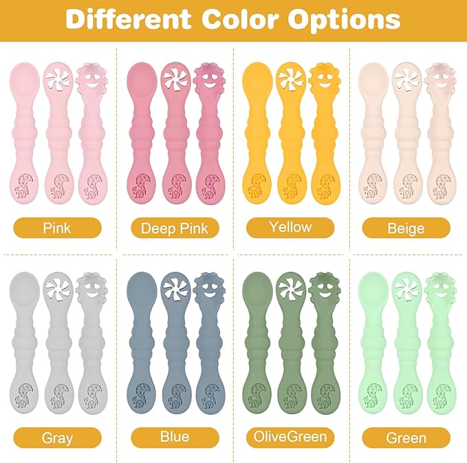 Silicone Baby Spoons Self Feeding 6+ Months 3PCS Toddler Forks and Spoons Utensils Baby Led Weaning Teething Spoon Infant Spoons First Stage Newborn Baby Essentials Baby Gifts Yellow