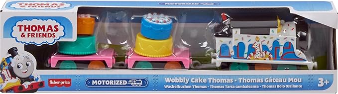 Thomas & Friends Motorized Toy Train, Wobbly Cake Thomas Engine with Cargo Cars & Pieces for Pretend Play Preschool Kids Ages 3+ Years