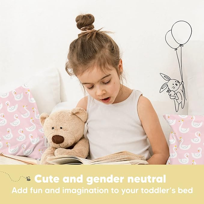 Toddler Pillow with Pillowcase - 13x18 My Little Dreamy Pillow, Organic Cotton Toddler Pillows for Sleeping, Kids Pillow, Travel Pillows, Mini Pillow, Nursery Pillow, Toddler Bed Pillow (Swan Lake)