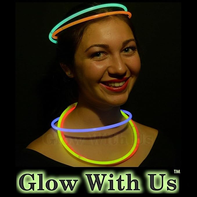 200 Glow Sticks Bulk Wholesale Necklaces, 22” Glow Stick Necklaces! Bright Colors Glow 8-12 Hr, Connector Pre-attached(handy), Glow-in-the-dark Party Supplies, GlowWithUs Brand