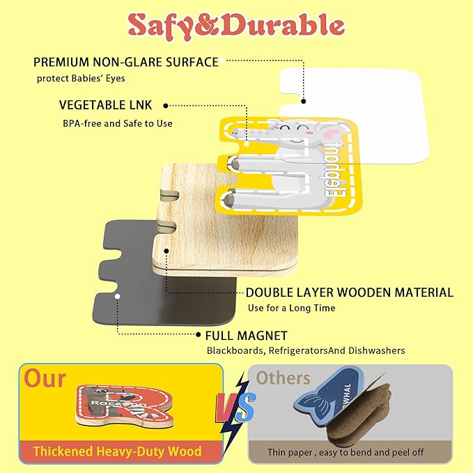 Magnetic Letter, Thickened Wooden ABC Alphabet Fridge Magnets for Toddlers 1-3, Large Cute Animal Magnet Learning Toys Set for Kids Ages 2 4 5 Years Old Preschool Learning & Educational