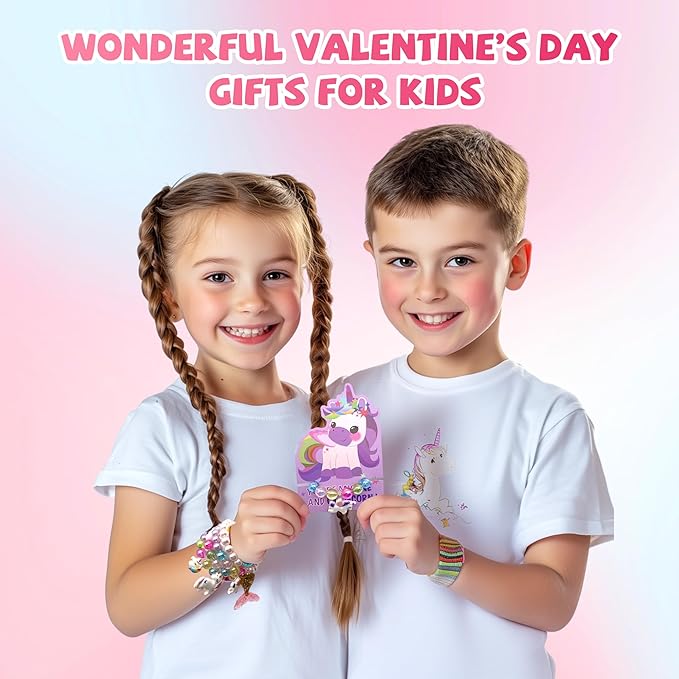 30Pack Mermaid & Unicorn Valentines Day Cards for Kids with Rainbow Bracelets - Perfect Classroom Prizes, Unicorn Valentines Gifts for Kids Party Favors for School Exchange Gifts for Girls