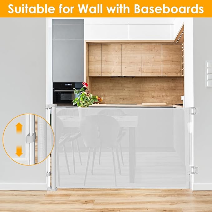 60 Inch Retractable Baby Gates Dog Gates for The House 33’’Tall Baby Gates for Doorways Extend up to 60’’Wide Dog Gate for Stairs Retractable Gate Outdoor Gates for Decks Dog Gate Indoor (Light Gray)