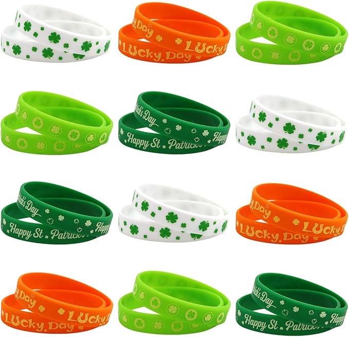 36pcs St.Patrick’s Day Bracelets for Kids Rubber Wristband Party Favor Supplies